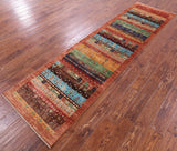 Persian Tribal Gabbeh Hand Knotted Wool Runner Rug - 2' 8" X 10' 0" - Golden Nile