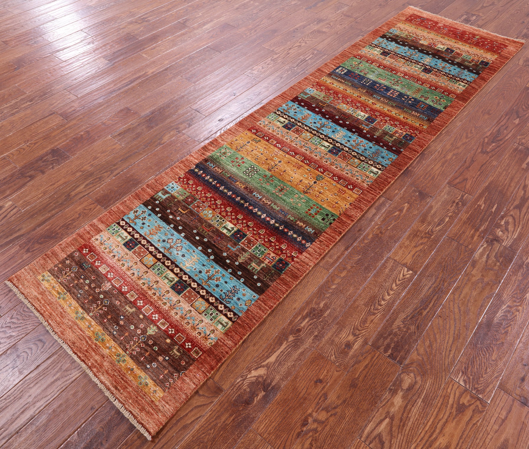 Persian Tribal Gabbeh Hand Knotted Wool Runner Rug - 2' 8" X 10' 0" - Golden Nile