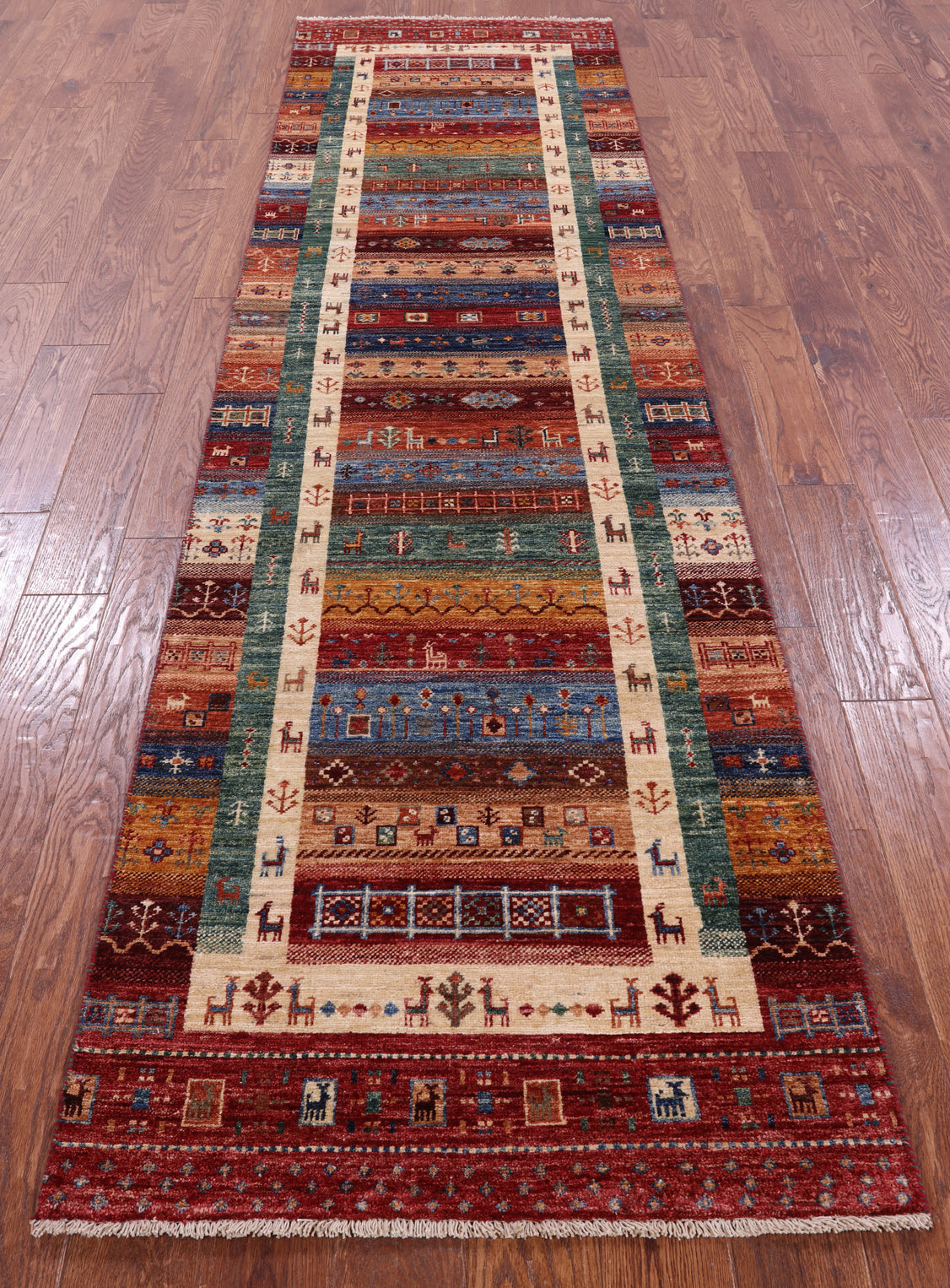 Tribal Persian Gabbeh Hand Knotted Wool Runner Rug - 2' 10" X 10' 2" - Golden Nile