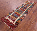 Tribal Persian Gabbeh Hand Knotted Wool Runner Rug - 2' 10" X 10' 2" - Golden Nile