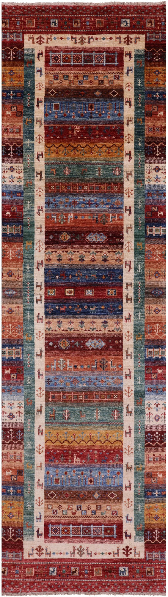 Tribal Persian Gabbeh Hand Knotted Wool Runner Rug - 2' 10" X 10' 2" - Golden Nile