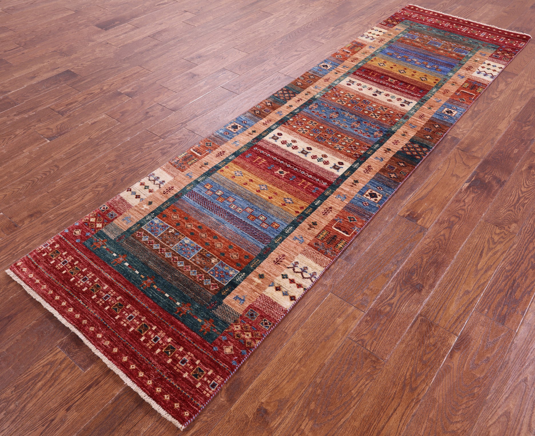 Tribal Persian Gabbeh Hand Knotted Wool Runner Rug - 2' 9" X 9' 8" - Golden Nile