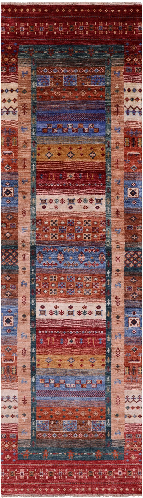 Tribal Persian Gabbeh Hand Knotted Wool Runner Rug - 2' 9" X 9' 8" - Golden Nile