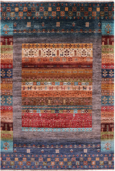 Tribal Persian Gabbeh Handmade Wool Rug - 5' 6" X 8' 2" - Golden Nile