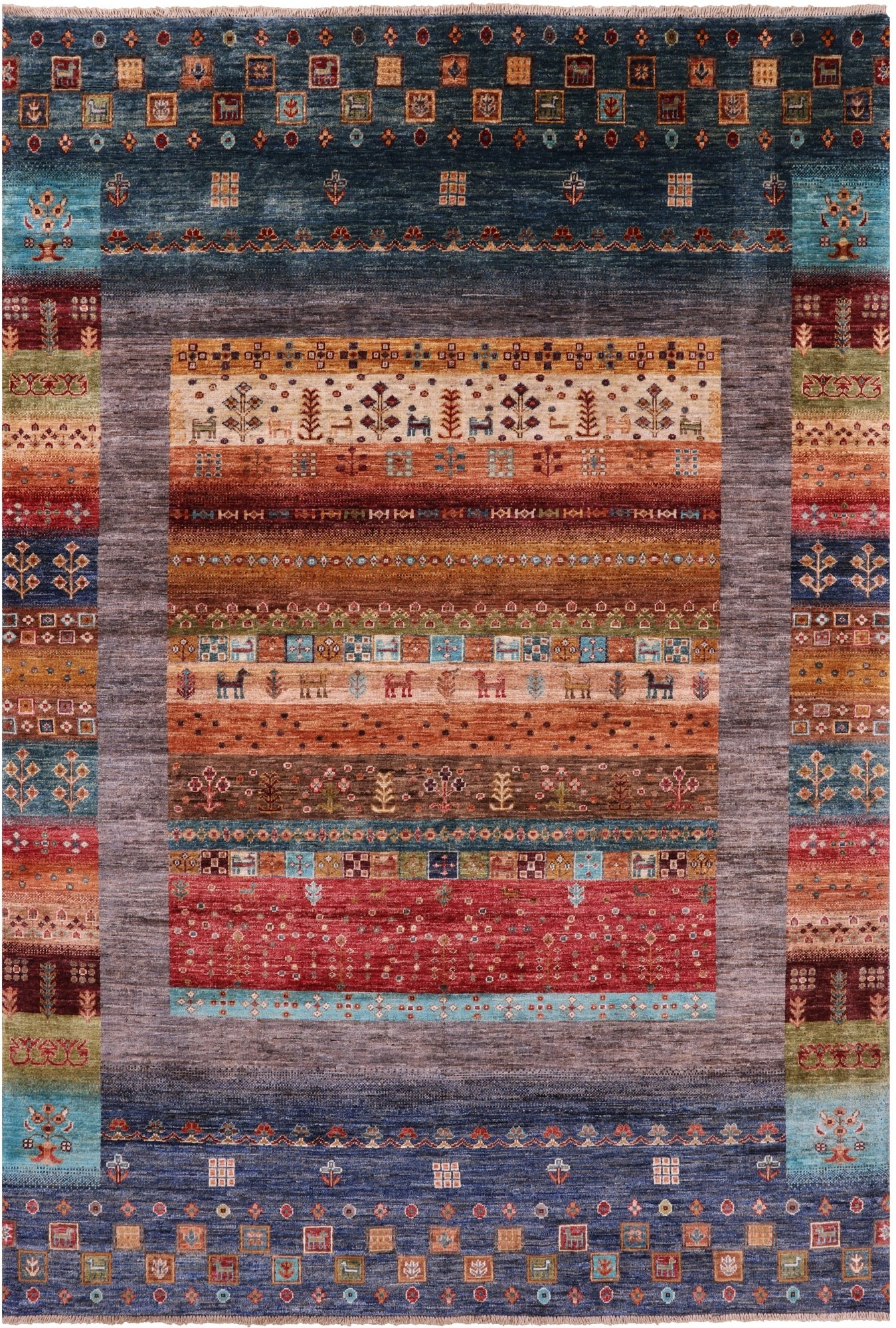 Tribal Persian Gabbeh Handmade Wool Rug - 5' 6" X 8' 2" - Golden Nile