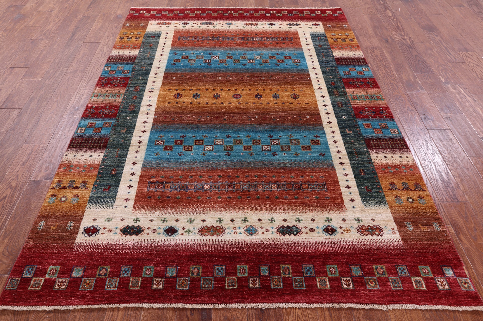 Tribal Persian Gabbeh Hand Knotted Wool Rug - 5' 10" X 8' 0" - Golden Nile