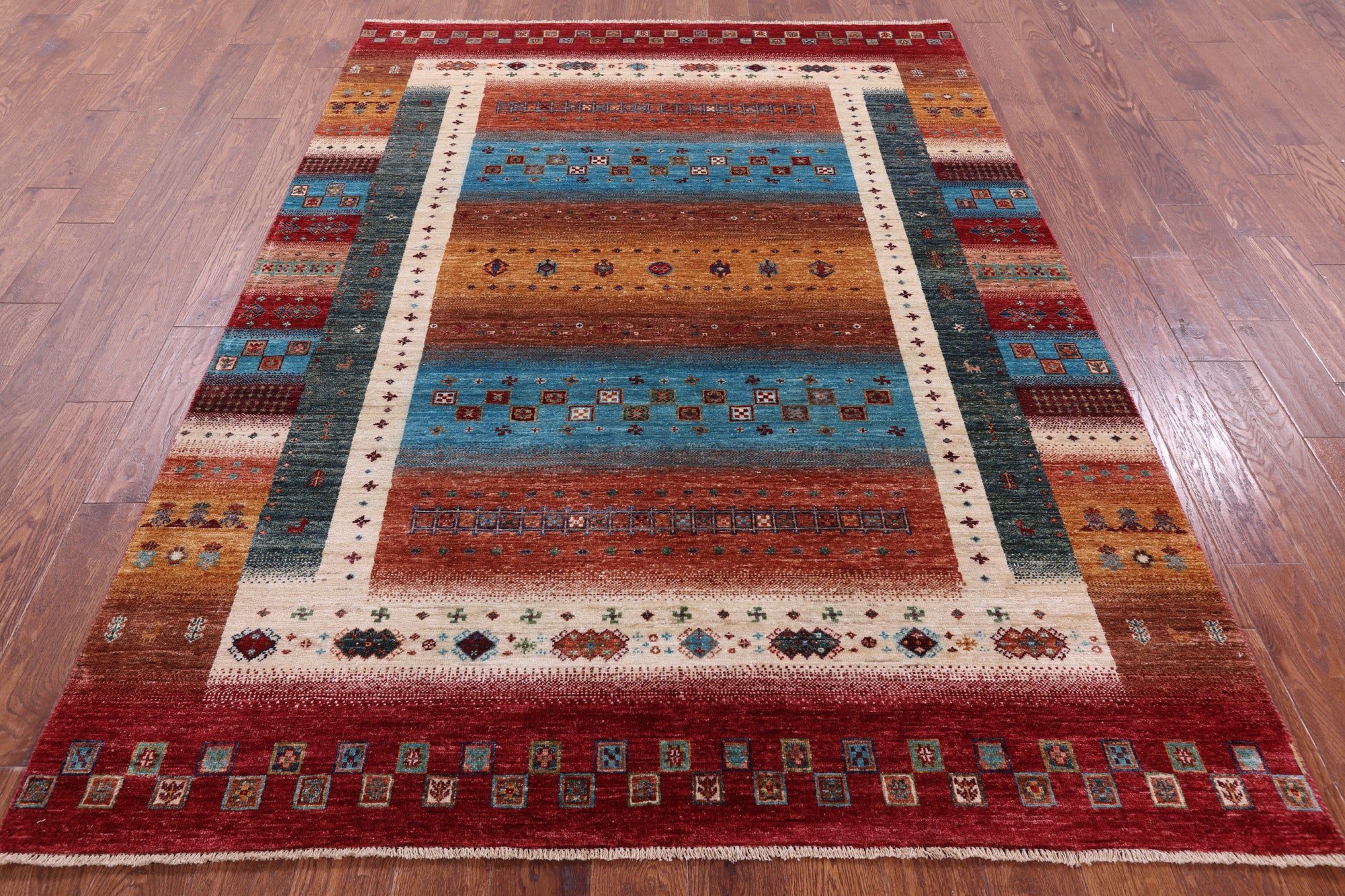 Tribal Persian Gabbeh Hand Knotted Wool Rug - 5' 10" X 8' 0" - Golden Nile