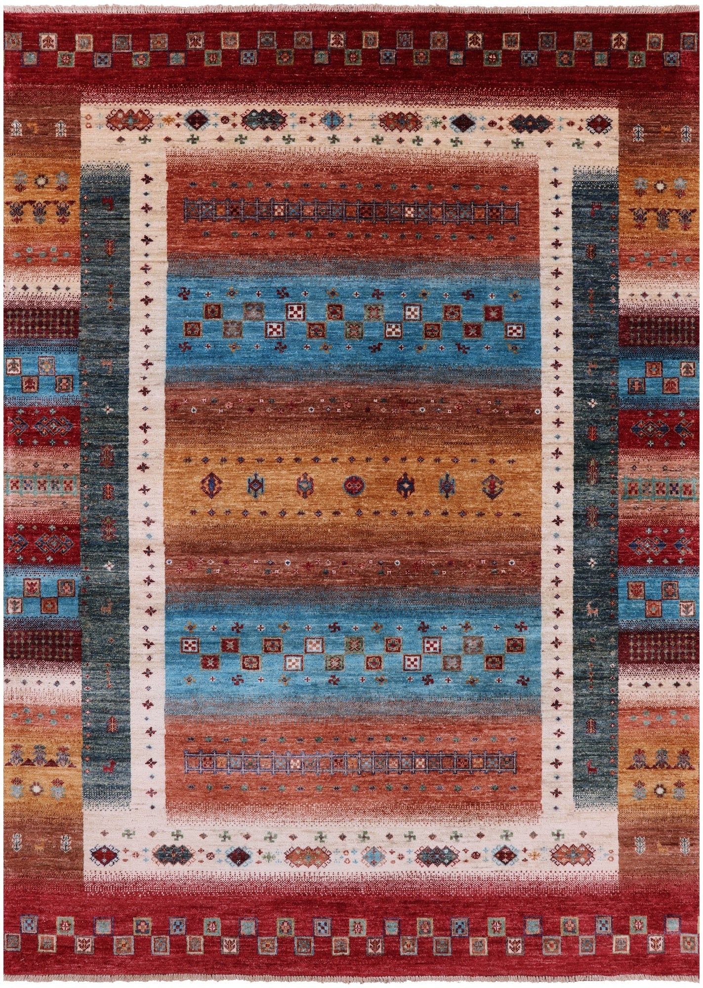 Tribal Persian Gabbeh Hand Knotted Wool Rug - 5' 10" X 8' 0" - Golden Nile