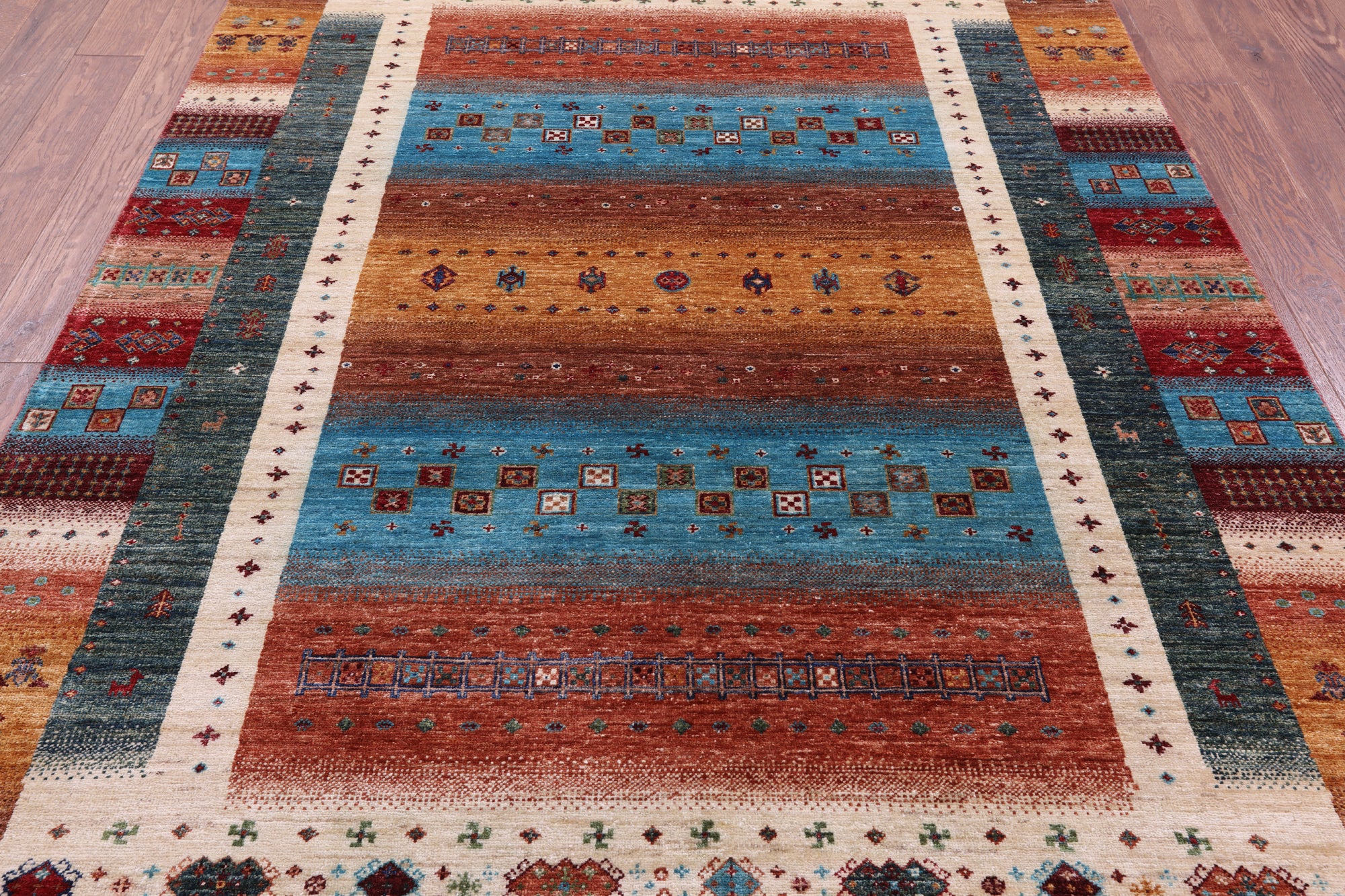 Tribal Persian Gabbeh Hand Knotted Wool Rug - 5' 10" X 8' 0" - Golden Nile