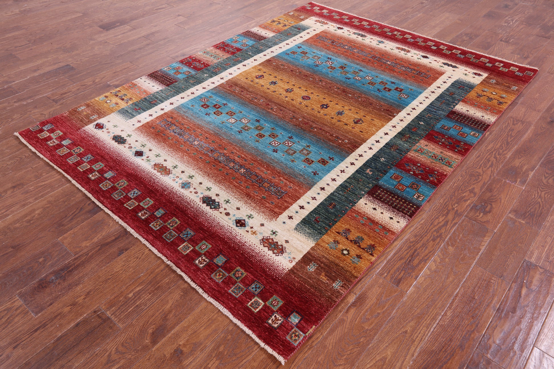 Tribal Persian Gabbeh Hand Knotted Wool Rug - 5' 10" X 8' 0" - Golden Nile