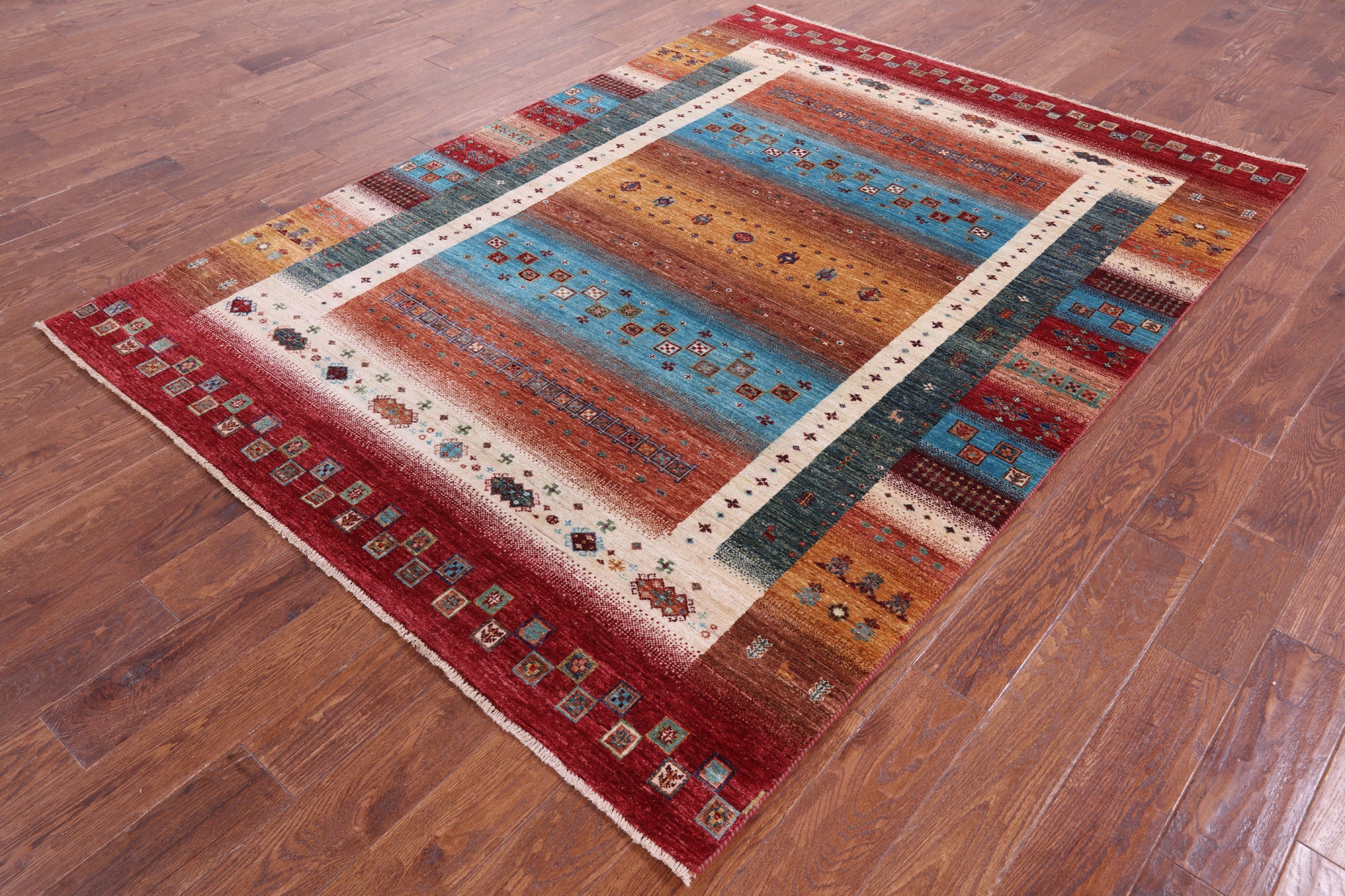 Tribal Persian Gabbeh Hand Knotted Wool Rug - 5' 10" X 8' 0" - Golden Nile