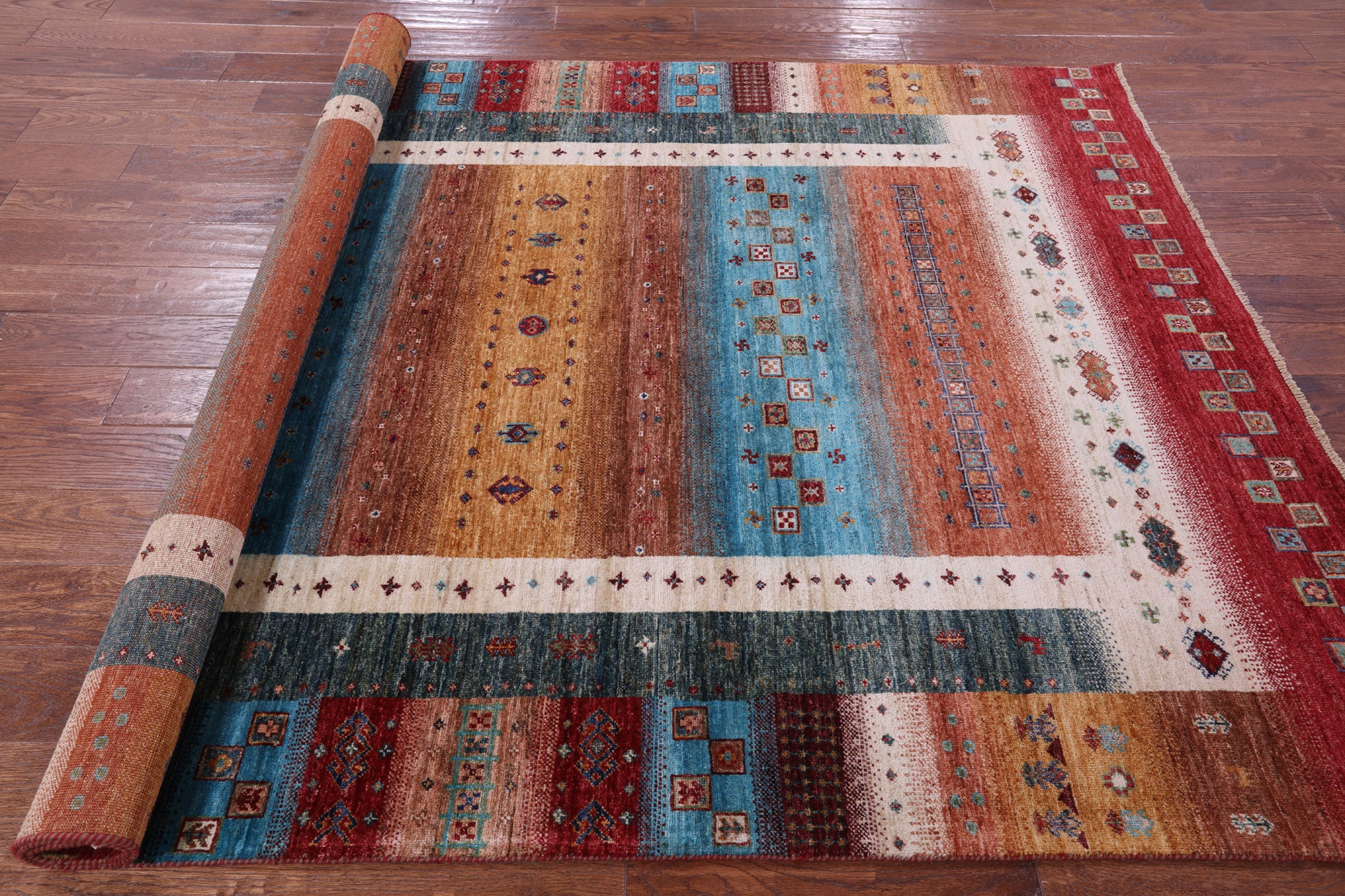 Tribal Persian Gabbeh Hand Knotted Wool Rug - 5' 10" X 8' 0" - Golden Nile