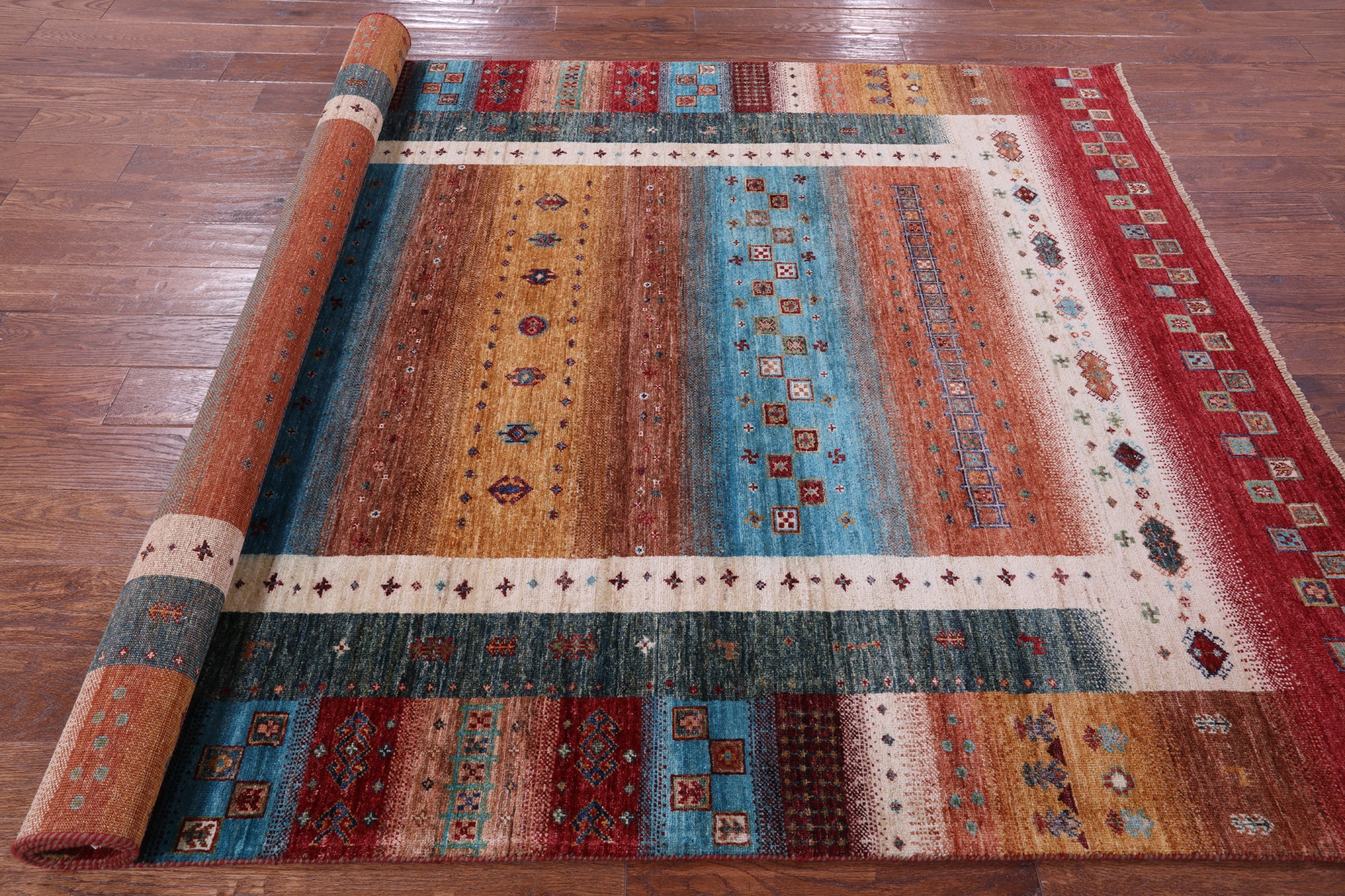 Tribal Persian Gabbeh Hand Knotted Wool Rug - 5' 10" X 8' 0" - Golden Nile