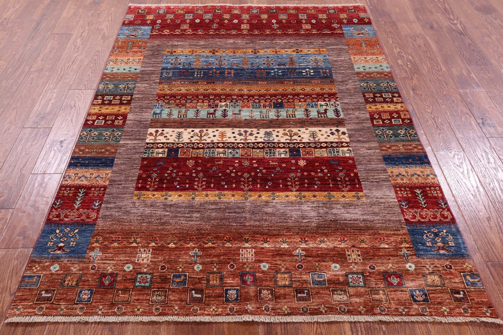 Tribal Persian Gabbeh Hand Knotted Wool Rug - 4' 11" X 6' 7" - Golden Nile