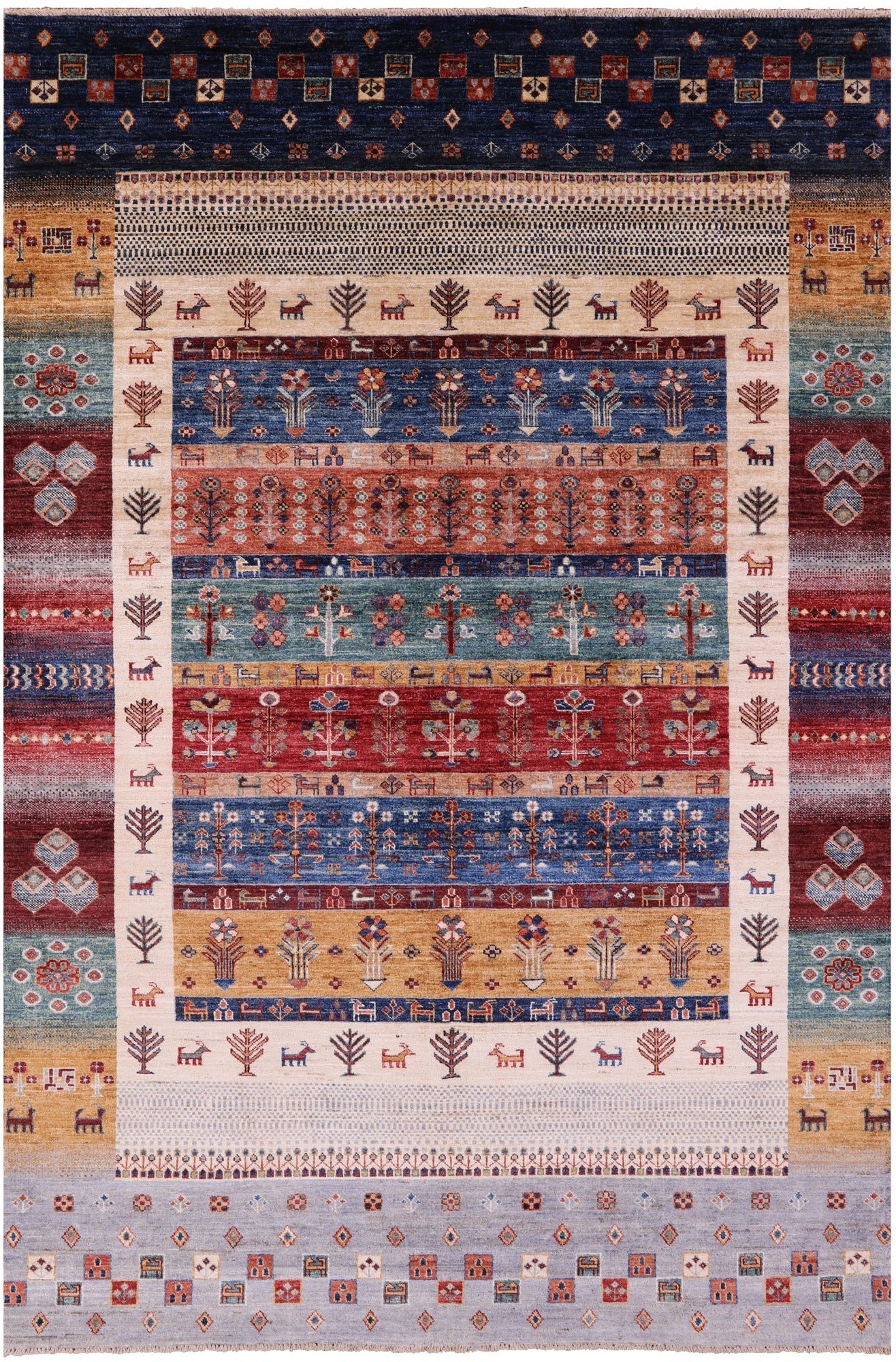 Tribal Persian Gabbeh Hand Knotted Wool Rug - 5' 10" X 7' 11" - Golden Nile