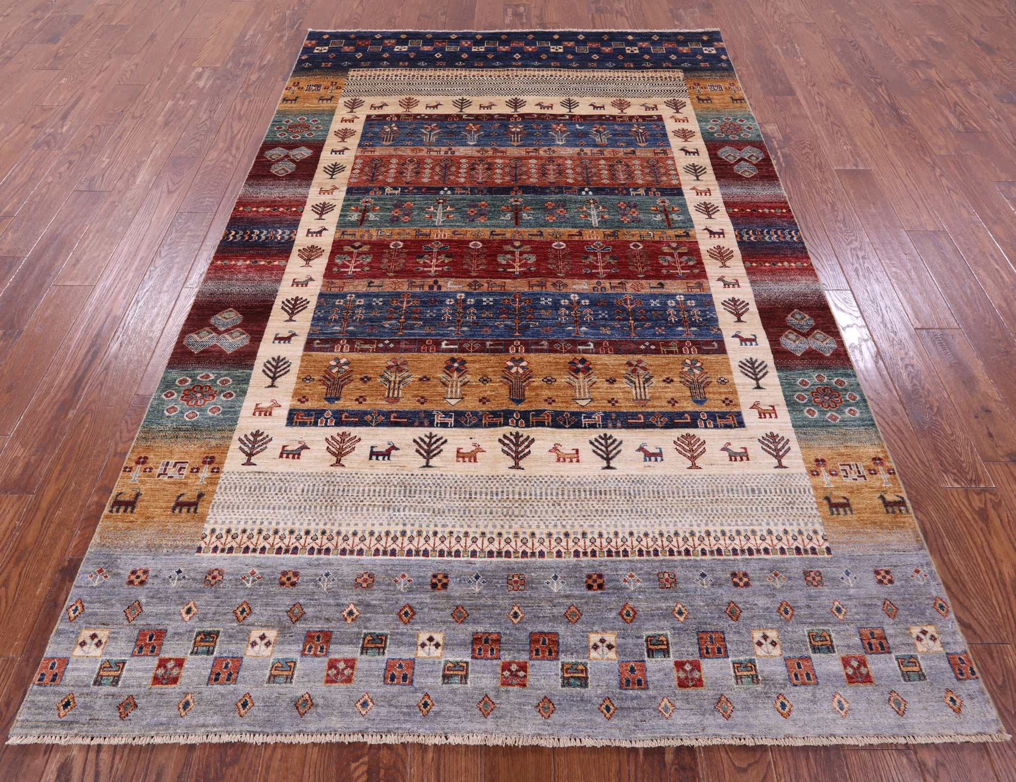 Tribal Persian Gabbeh Hand Knotted Wool Rug - 5' 10" X 7' 11" - Golden Nile