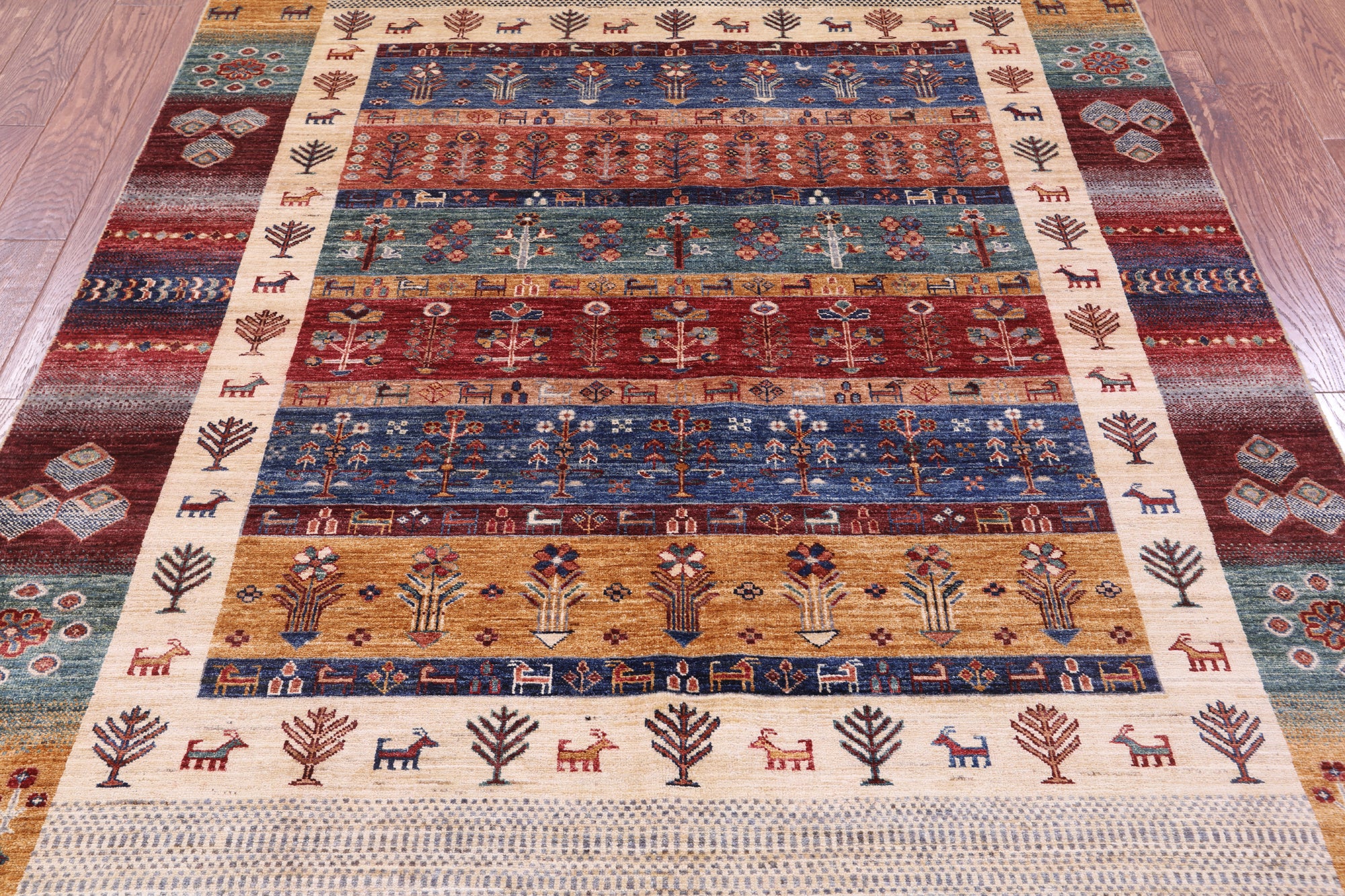 Tribal Persian Gabbeh Hand Knotted Wool Rug - 5' 10" X 7' 11" - Golden Nile
