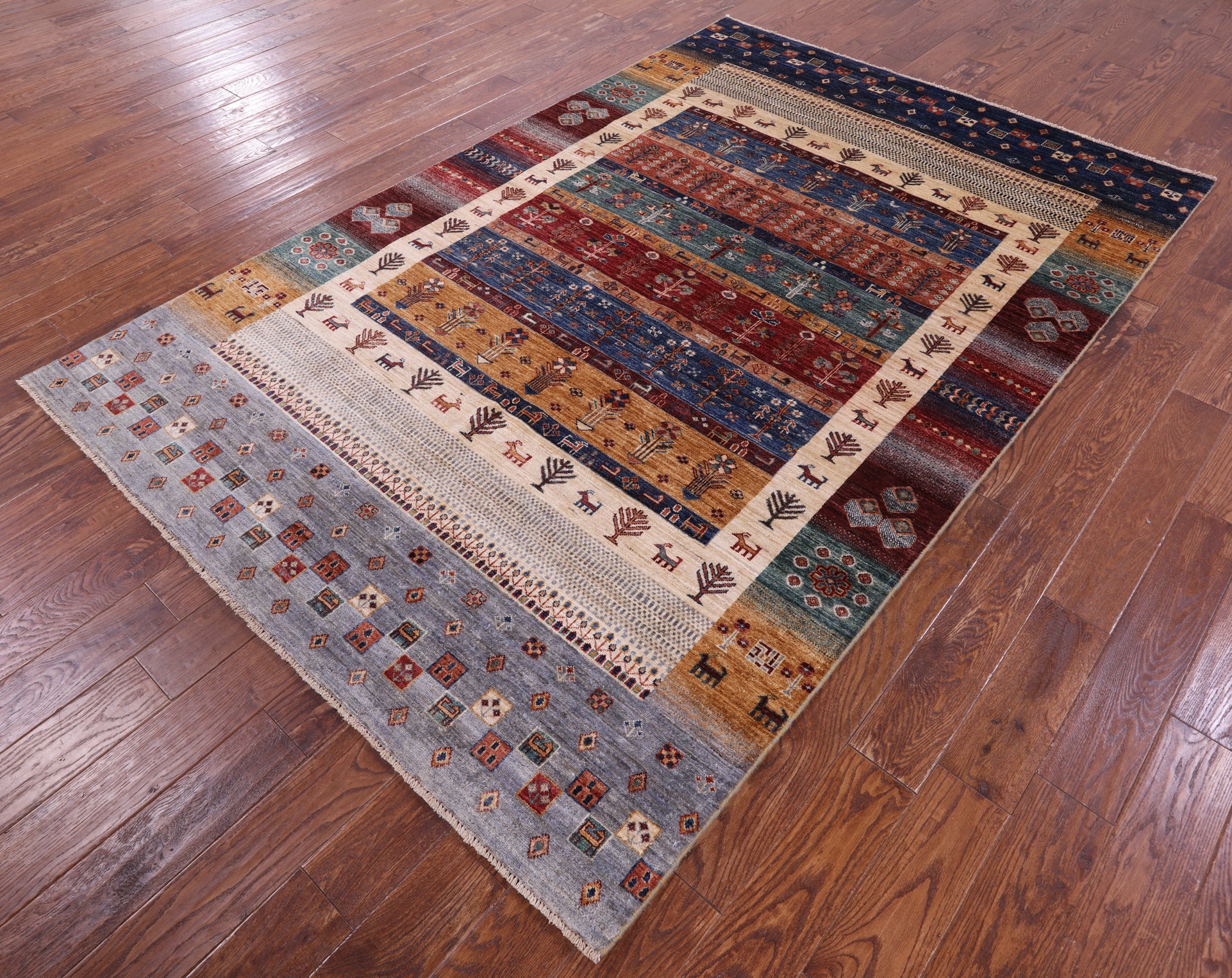 Tribal Persian Gabbeh Hand Knotted Wool Rug - 5' 10" X 7' 11" - Golden Nile