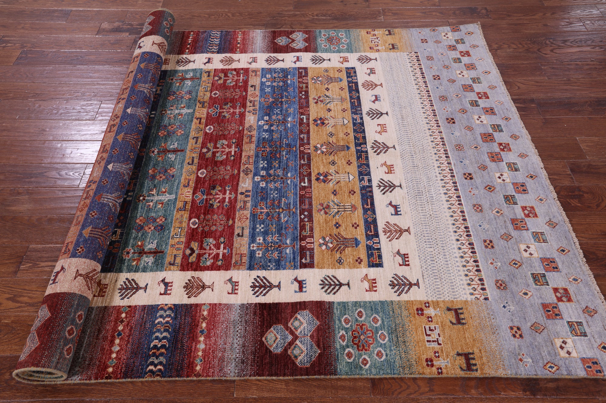 Tribal Persian Gabbeh Hand Knotted Wool Rug - 5' 10" X 7' 11" - Golden Nile