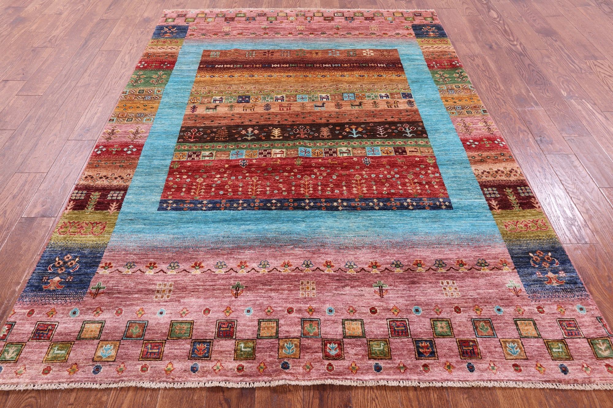 Tribal Persian Gabbeh Handmade Wool Rug - 5' 9" X 8' 0" - Golden Nile