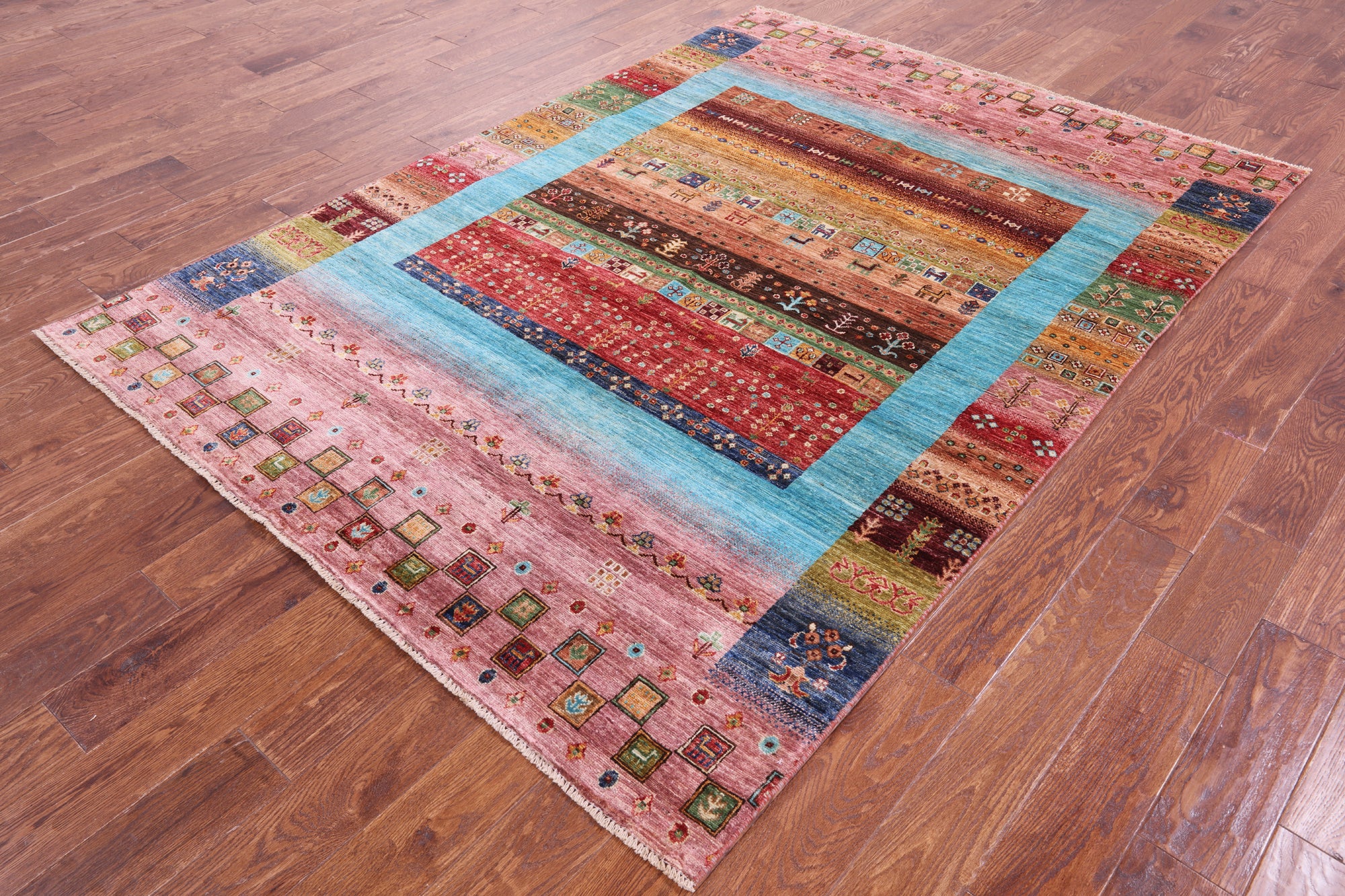 Tribal Persian Gabbeh Handmade Wool Rug - 5' 9" X 8' 0" - Golden Nile