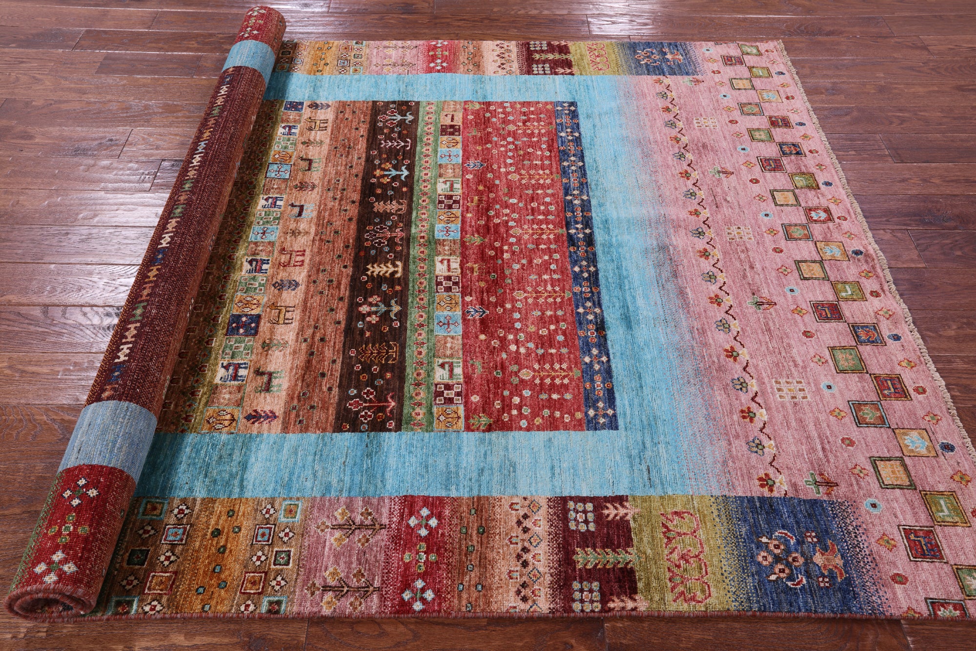 Tribal Persian Gabbeh Handmade Wool Rug - 5' 9" X 8' 0" - Golden Nile