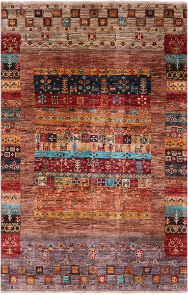 Tribal Persian Gabbeh Hand Knotted Wool Rug - 4' 1" X 6' 2" - Golden Nile