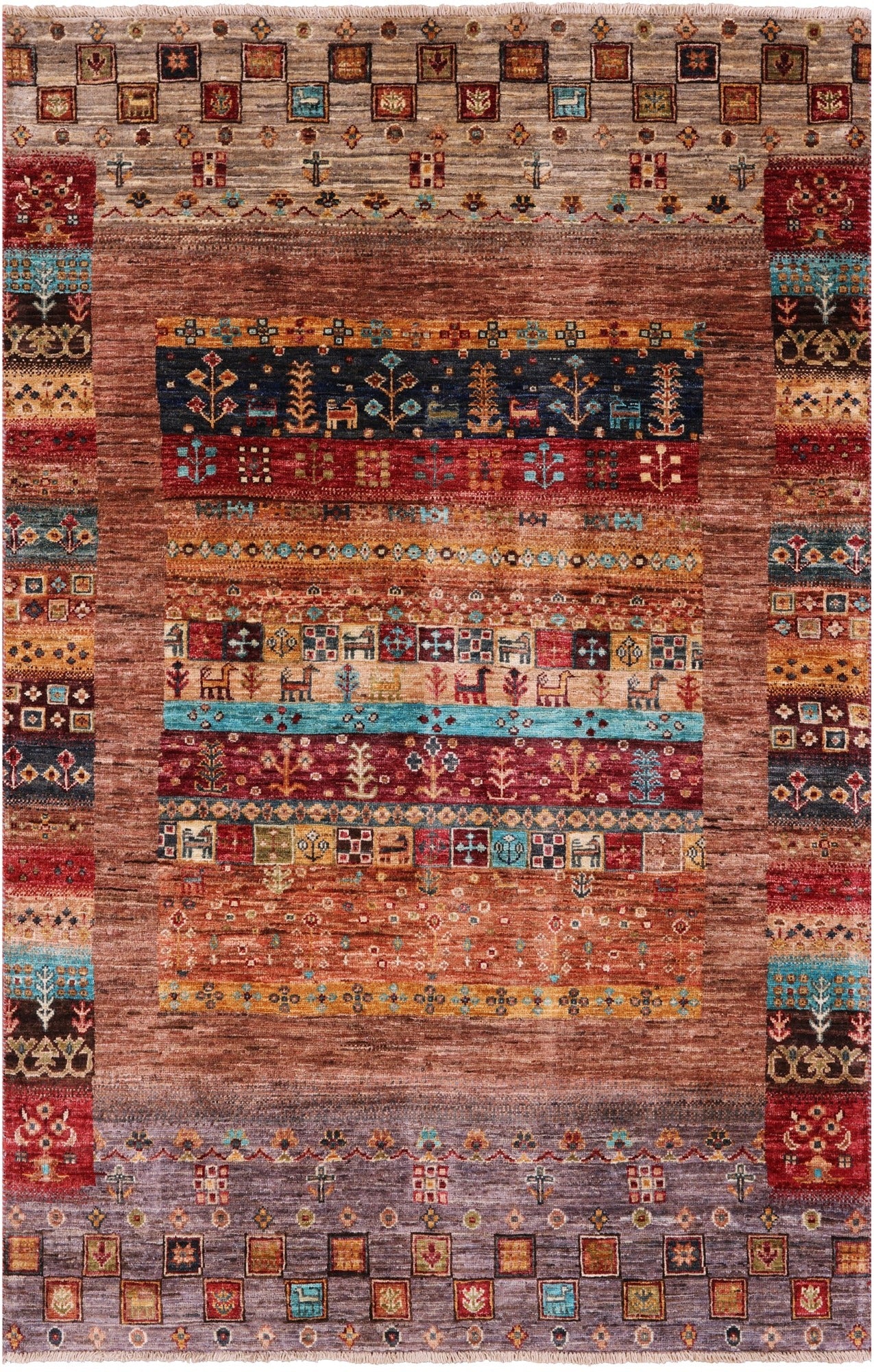 Tribal Persian Gabbeh Hand Knotted Wool Rug - 4' 1" X 6' 2" - Golden Nile