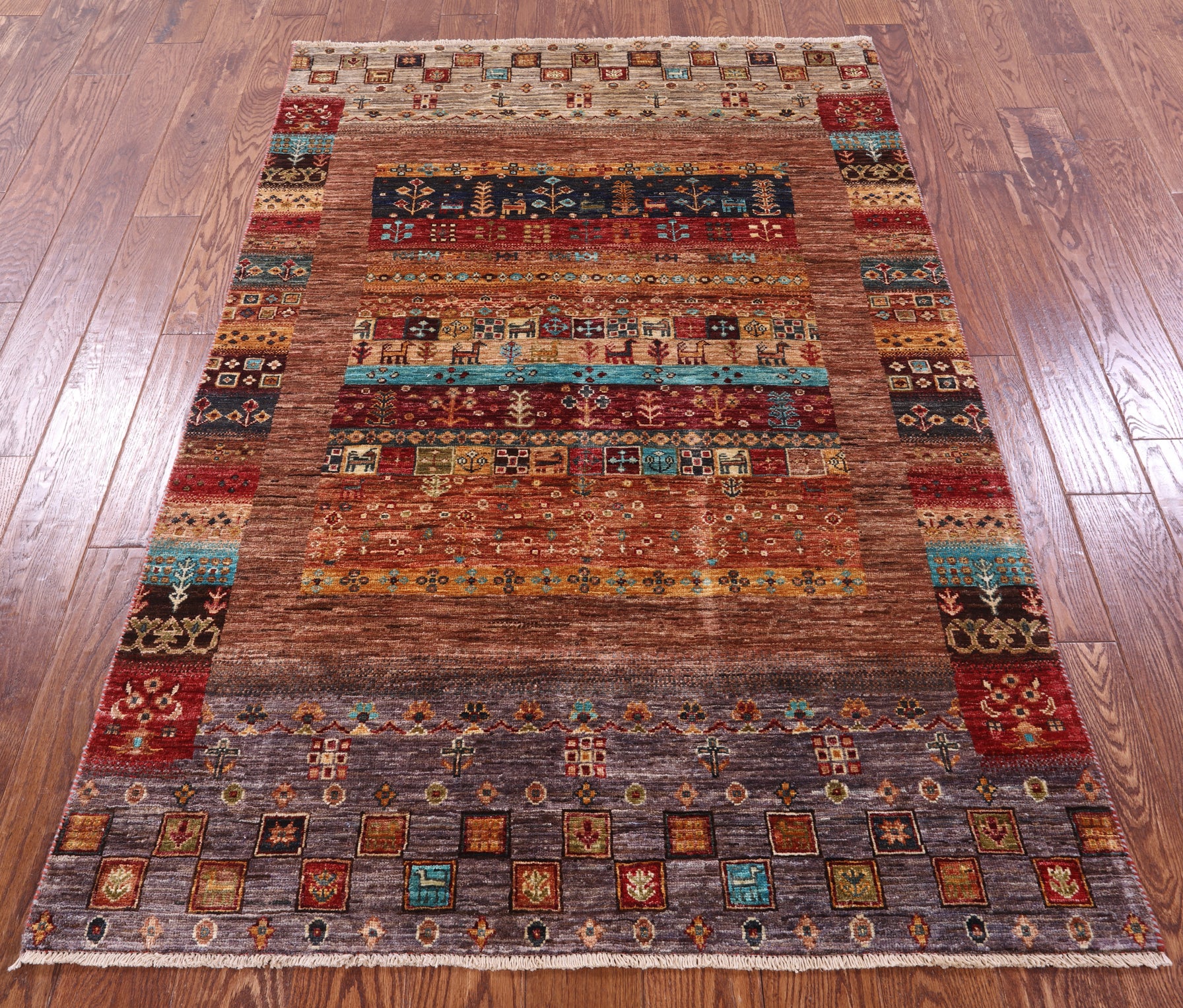 Tribal Persian Gabbeh Hand Knotted Wool Rug - 4' 1" X 6' 2" - Golden Nile