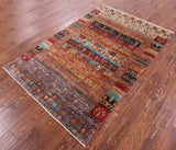 Tribal Persian Gabbeh Hand Knotted Wool Rug - 4' 1" X 6' 2" - Golden Nile