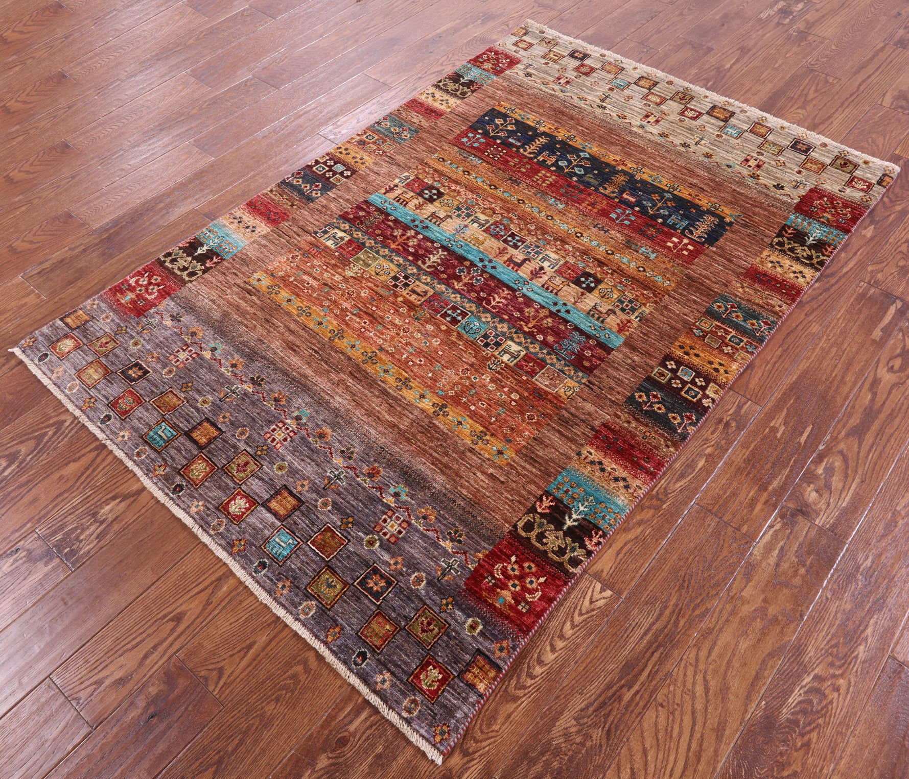 Tribal Persian Gabbeh Hand Knotted Wool Rug - 4' 1" X 6' 2" - Golden Nile