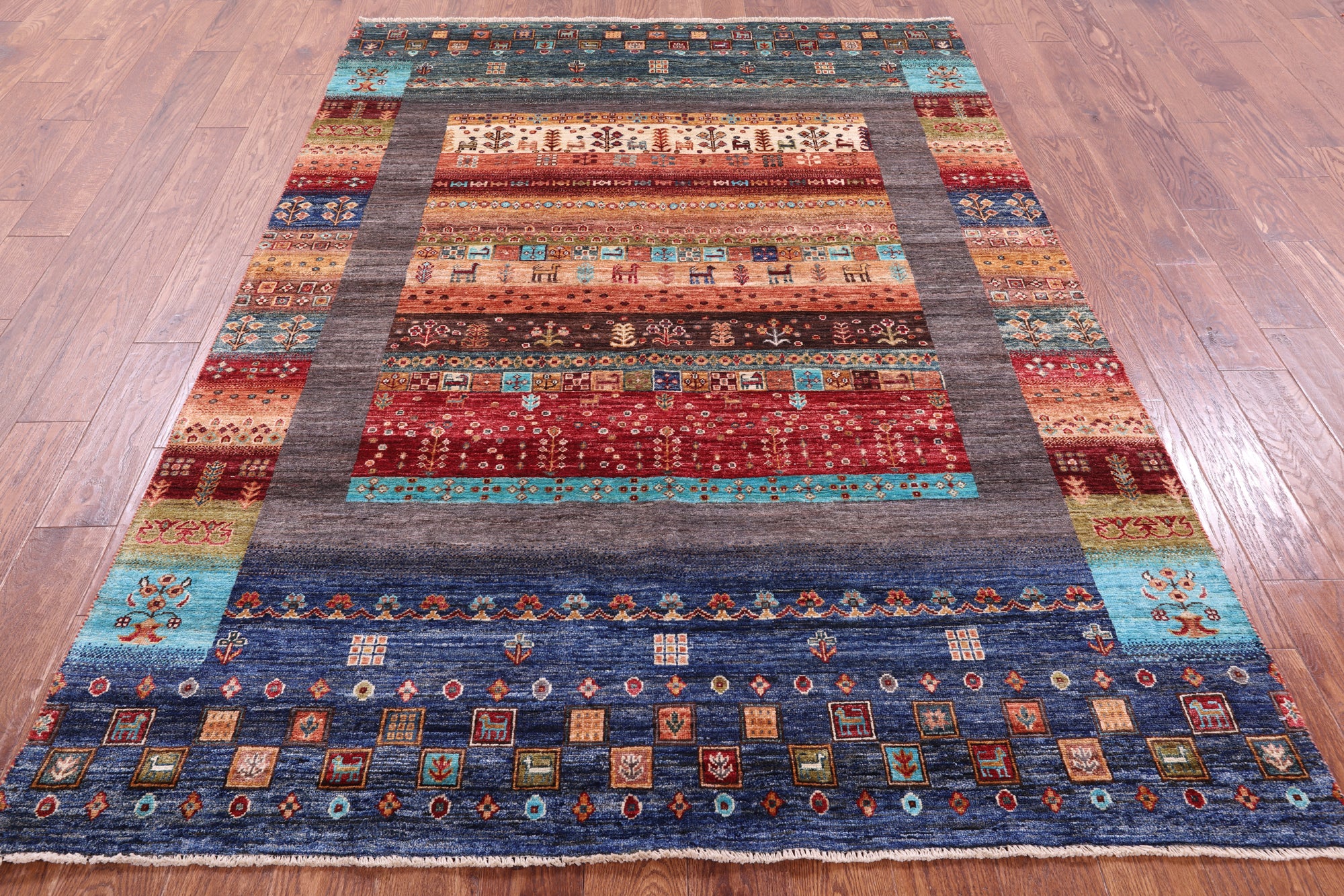 Tribal Persian Gabbeh Hand Knotted Wool Rug - 5' 7" X 7' 11" - Golden Nile