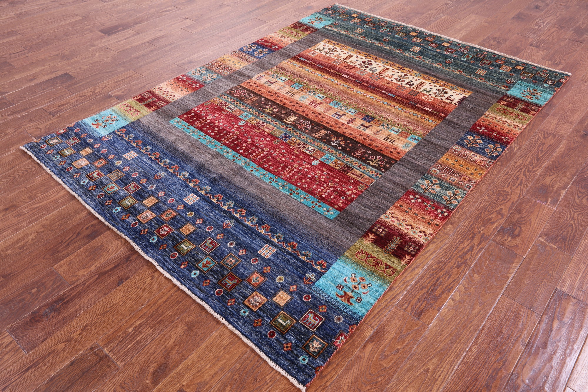 Tribal Persian Gabbeh Hand Knotted Wool Rug - 5' 7" X 7' 11" - Golden Nile
