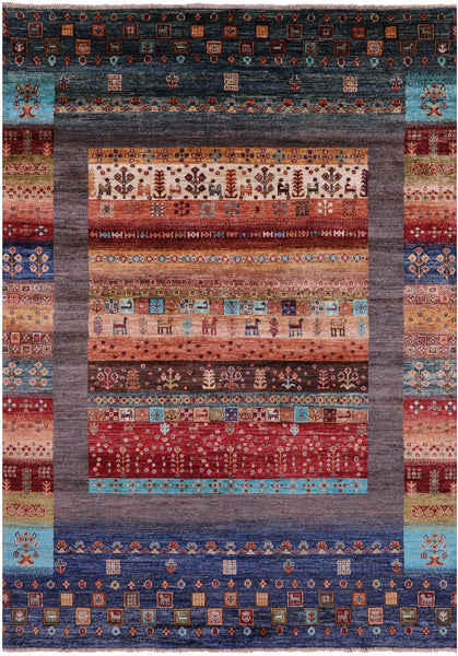 Tribal Persian Gabbeh Hand Knotted Wool Rug - 5' 7" X 7' 11" - Golden Nile