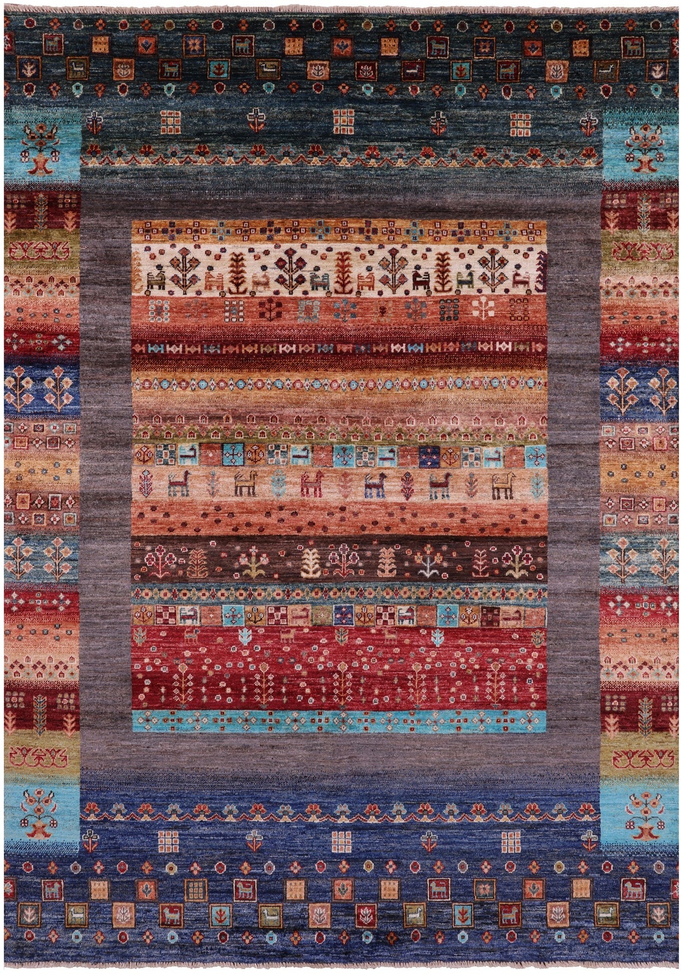 Tribal Persian Gabbeh Hand Knotted Wool Rug - 5' 7" X 7' 11" - Golden Nile