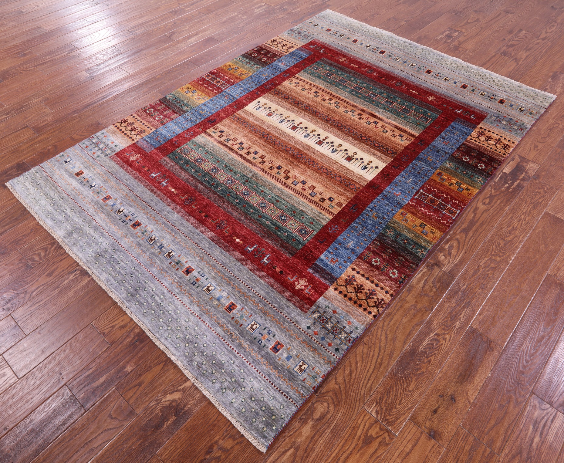 Tribal Persian Gabbeh Hand Knotted Wool Rug - 5' 6" X 8' 0" - Golden Nile