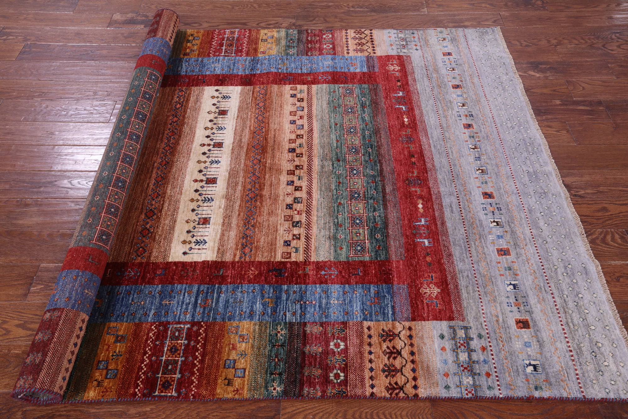 Tribal Persian Gabbeh Hand Knotted Wool Rug - 5' 6" X 8' 0" - Golden Nile