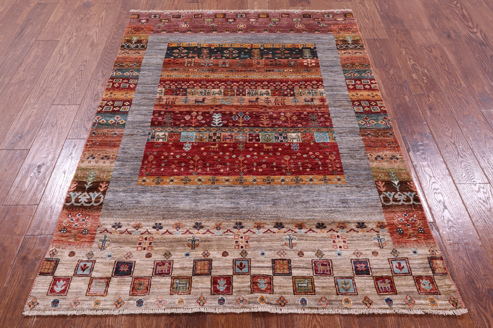 Tribal Persian Gabbeh Hand Knotted Wool Rug - 4' 3" X 6' 0" - Golden Nile