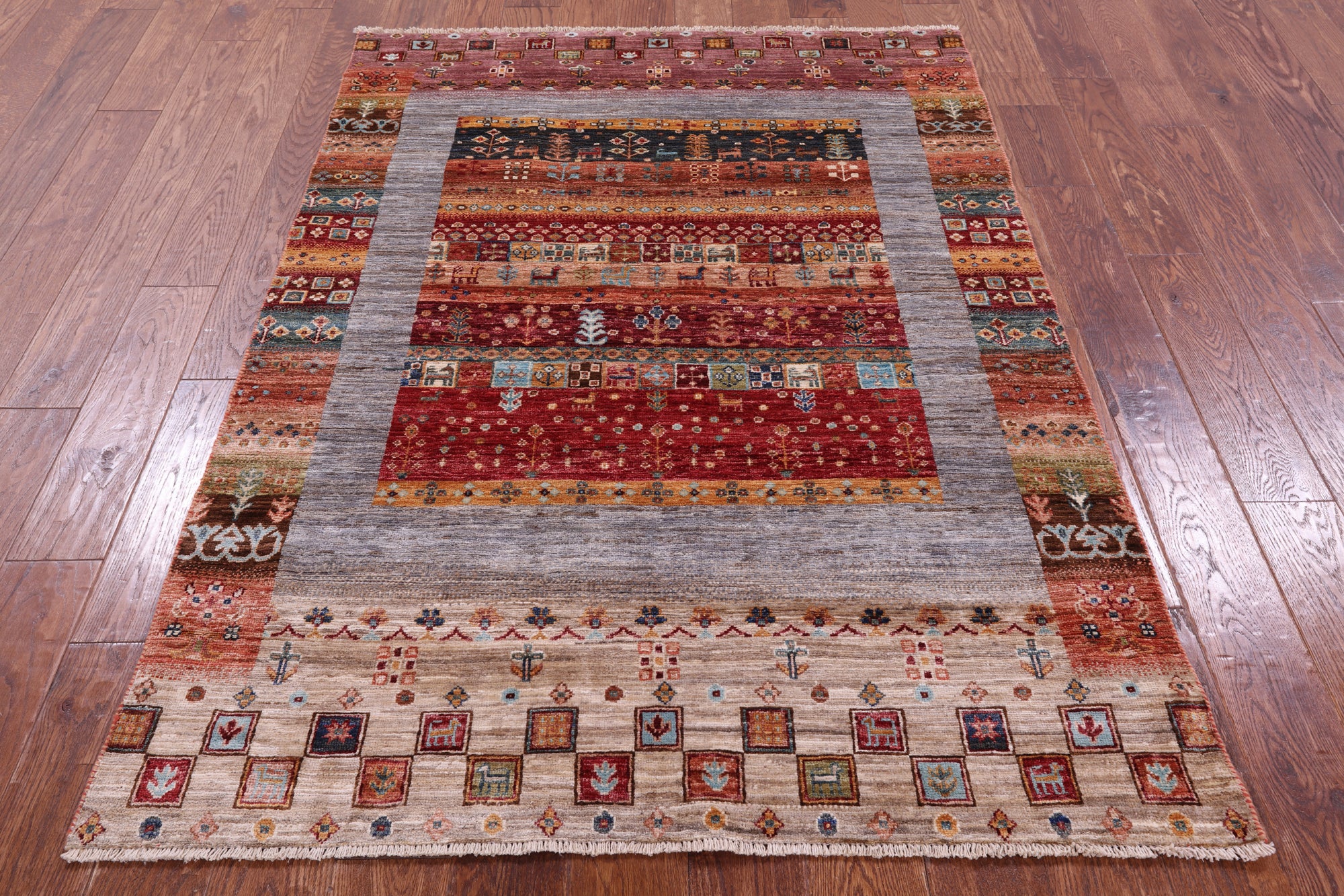 Tribal Persian Gabbeh Hand Knotted Wool Rug - 4' 3" X 6' 0" - Golden Nile