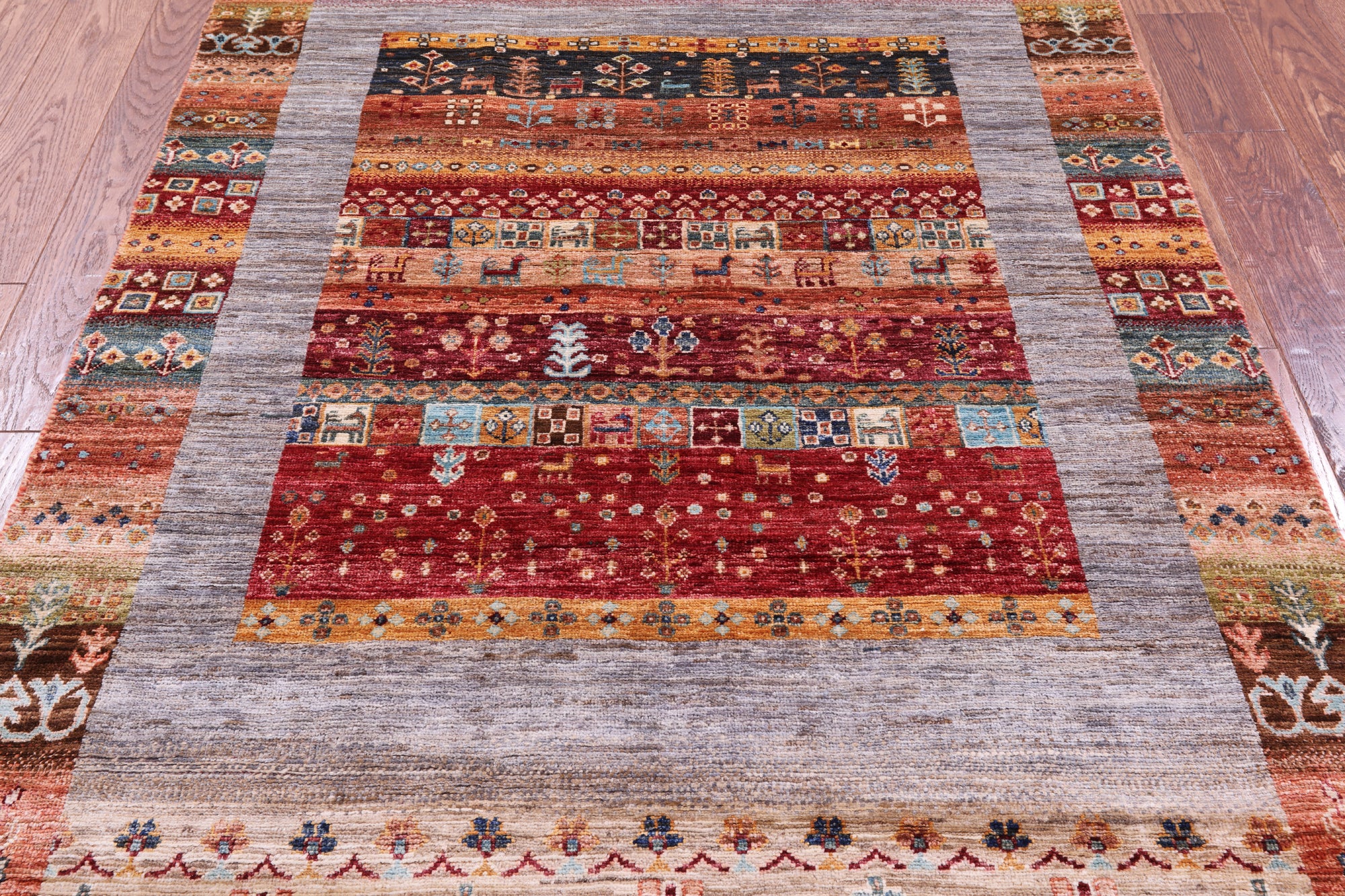 Tribal Persian Gabbeh Hand Knotted Wool Rug - 4' 3" X 6' 0" - Golden Nile
