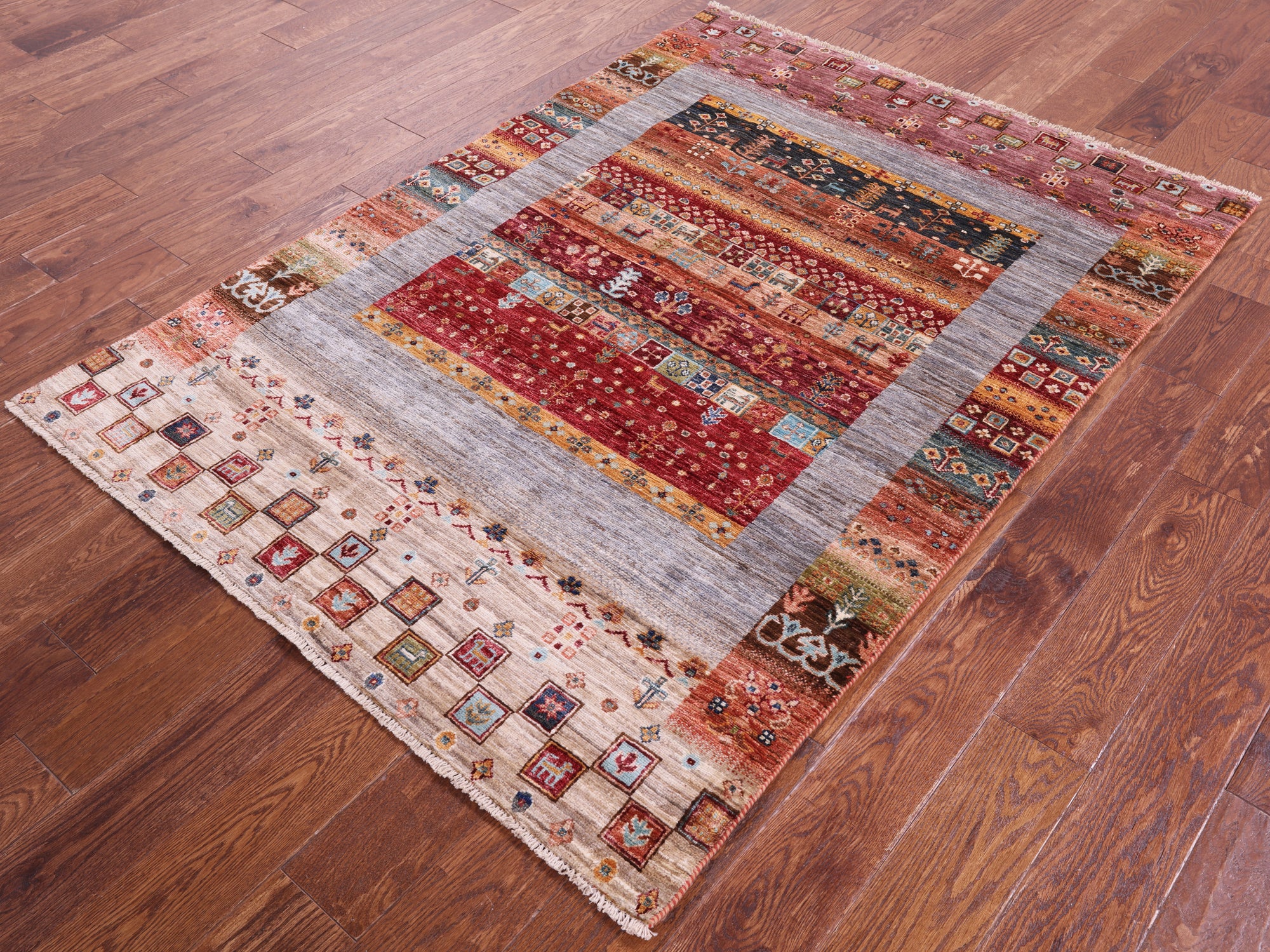 Tribal Persian Gabbeh Hand Knotted Wool Rug - 4' 3" X 6' 0" - Golden Nile