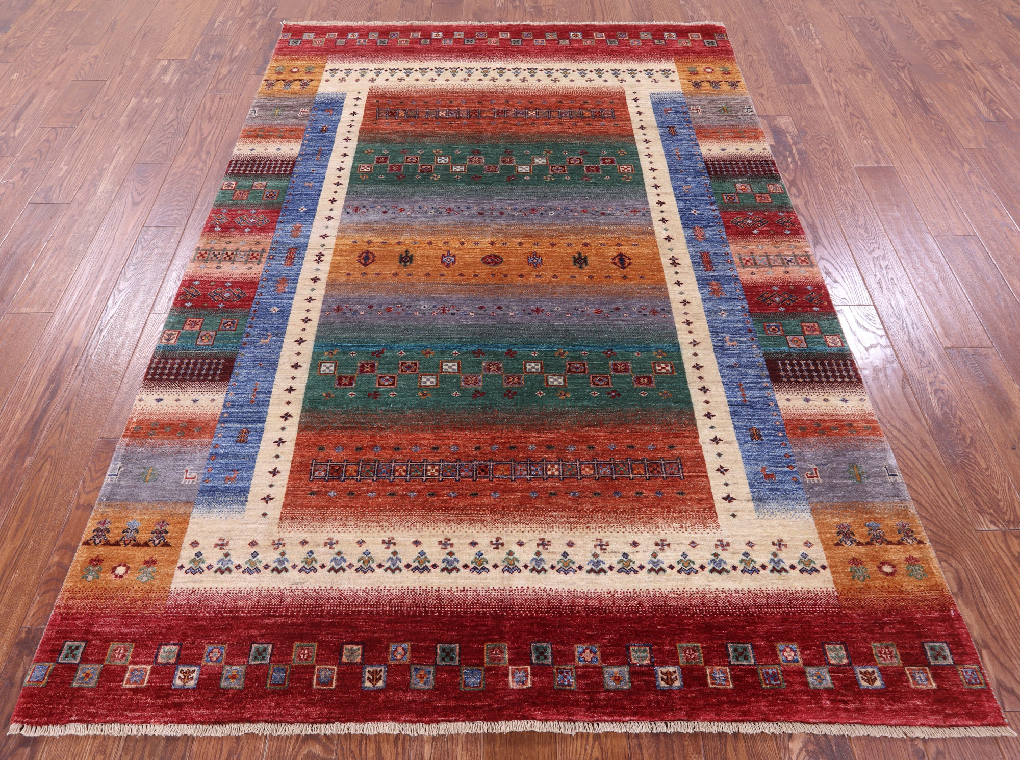 Tribal Persian Gabbeh Hand Knotted Wool Rug - 5' 9" X 8' 2" - Golden Nile