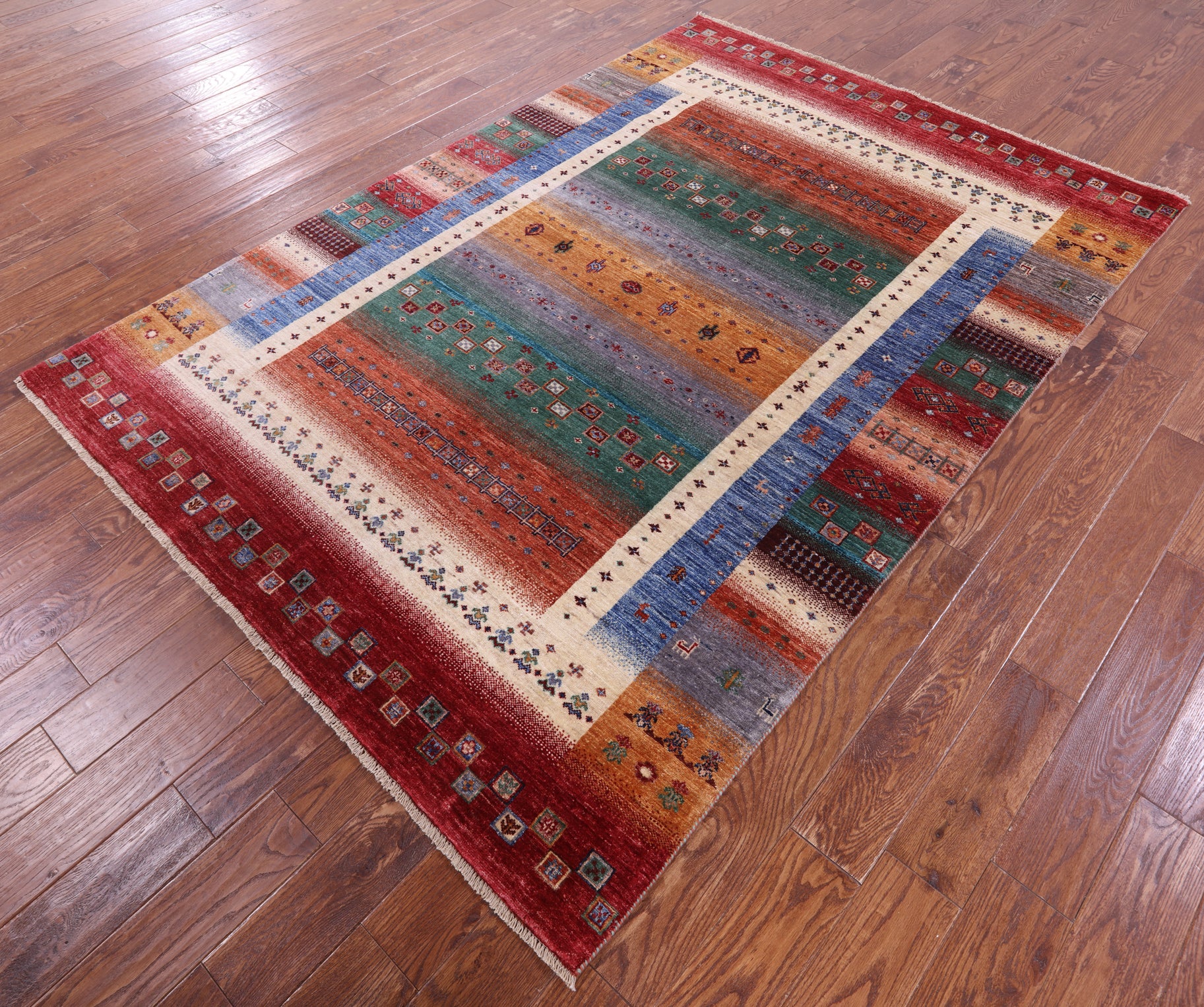Tribal Persian Gabbeh Hand Knotted Wool Rug - 5' 9" X 8' 2" - Golden Nile