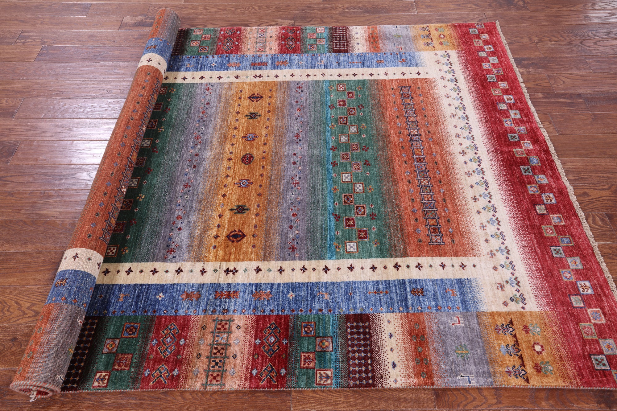 Tribal Persian Gabbeh Hand Knotted Wool Rug - 5' 9" X 8' 2" - Golden Nile