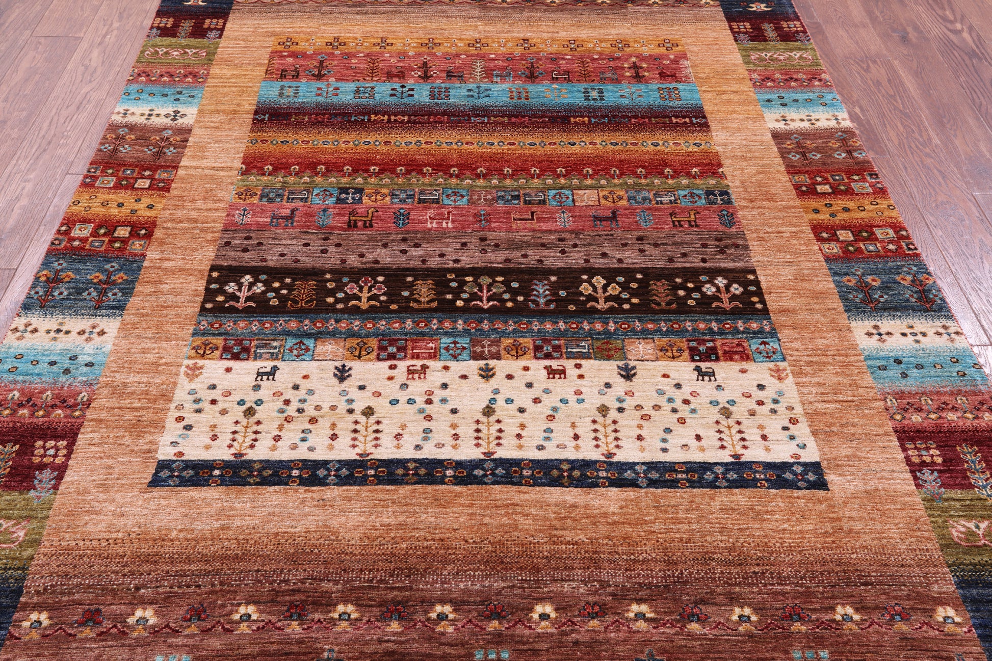 Tribal Persian Gabbeh Hand Knotted Wool Rug - 5' 7" X 7' 9" - Golden Nile