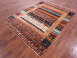Tribal Persian Gabbeh Hand Knotted Wool Rug - 5' 7" X 7' 9" - Golden Nile