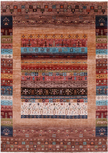 Tribal Persian Gabbeh Hand Knotted Wool Rug - 5' 7" X 7' 9" - Golden Nile