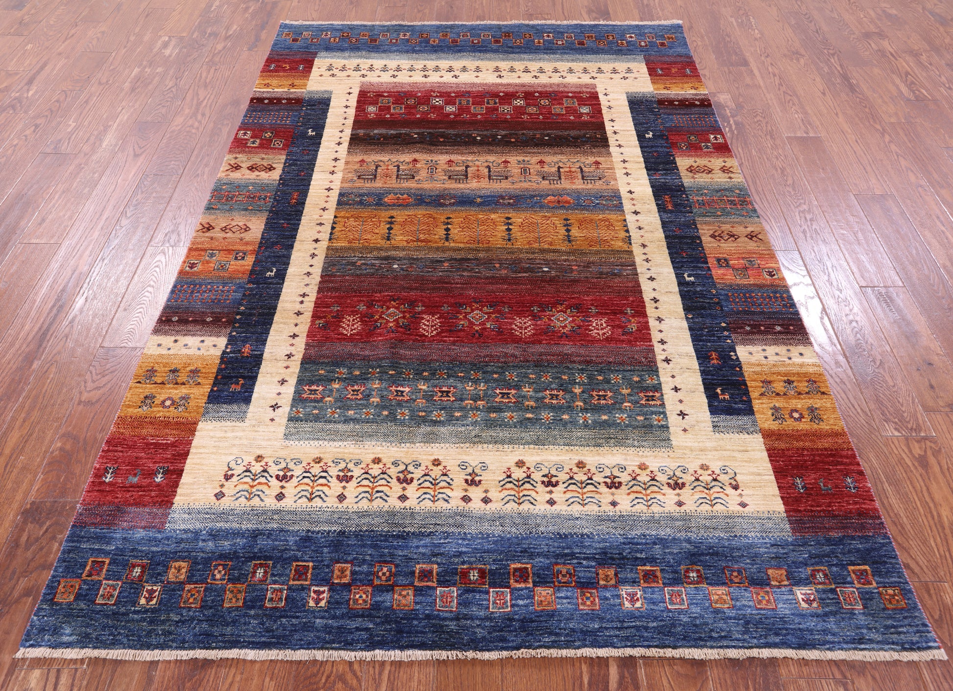 Tribal Persian Gabbeh Hand Knotted Wool Rug - 5' 8" X 8' 3" - Golden Nile