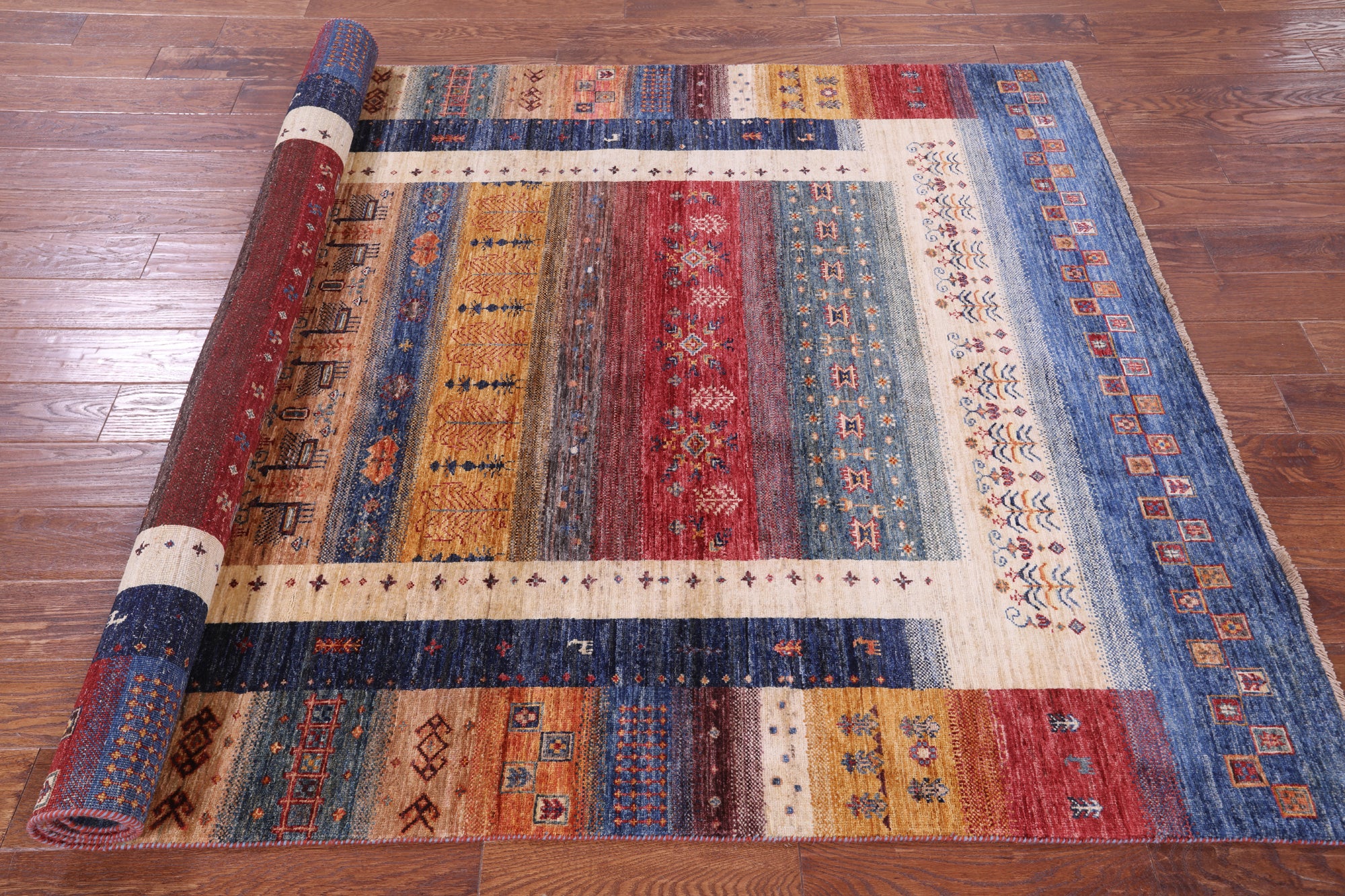 Tribal Persian Gabbeh Hand Knotted Wool Rug - 5' 8" X 8' 3" - Golden Nile