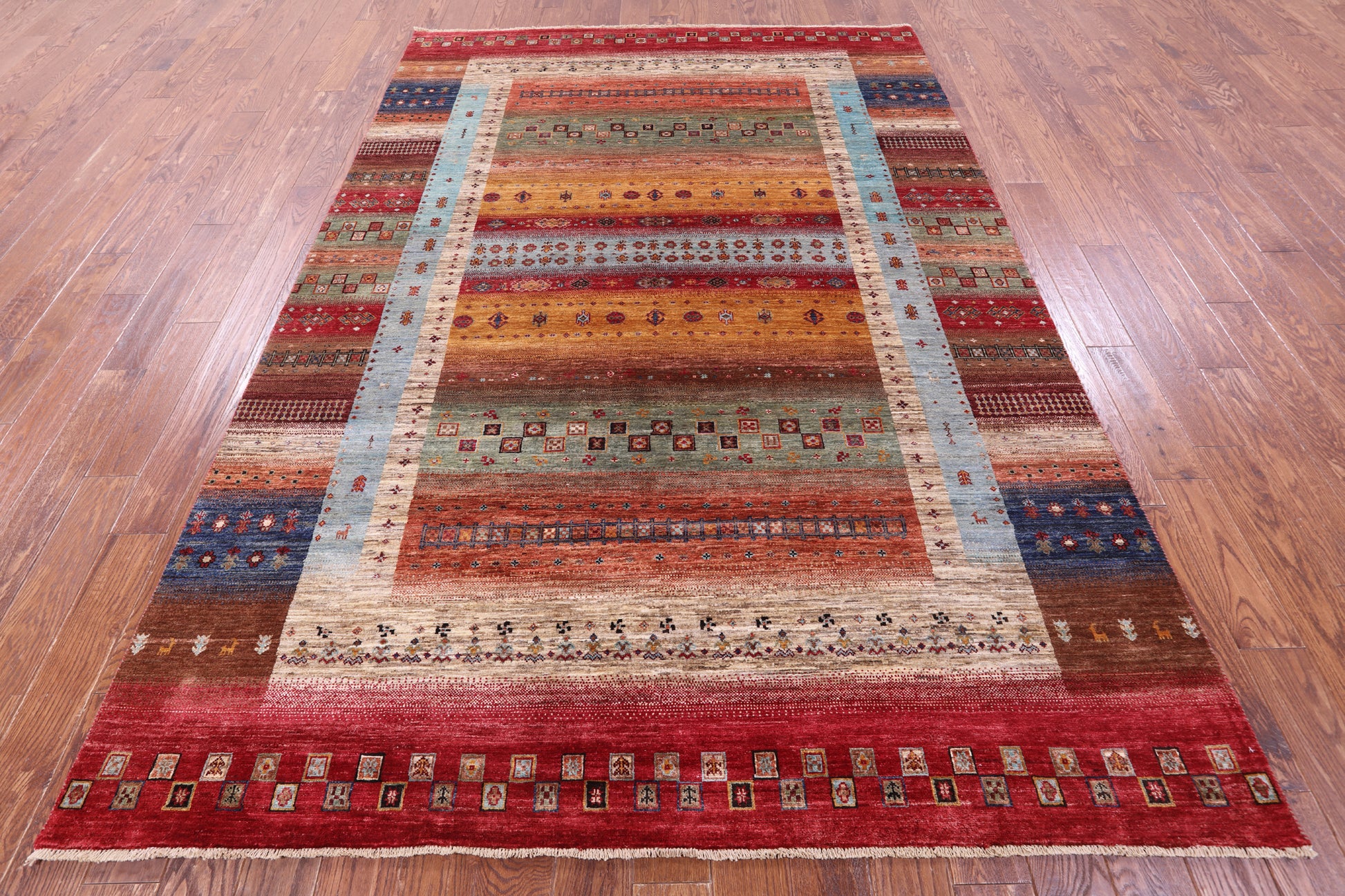 Tribal Persian Gabbeh Hand Knotted Wool Rug - 6' 10" X 10' 0" - Golden Nile
